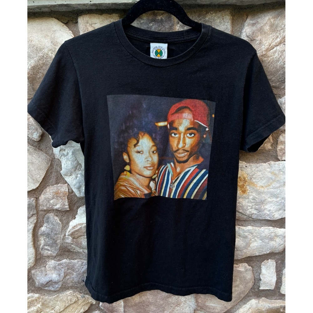 Vintage Cross Colours T-shirt Tupac Rap Tee Graphic Black Small 90s
